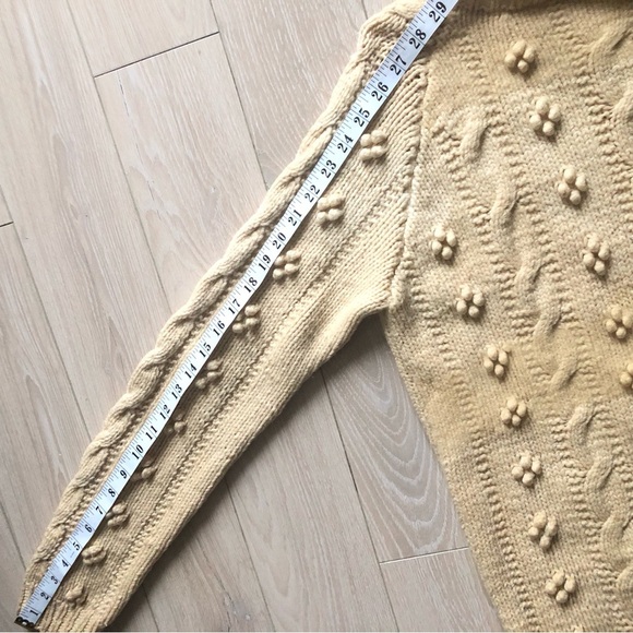 Handknit Cable Knit Bubble Stitch Wool Sweater in Cream - Picture 12 of 13